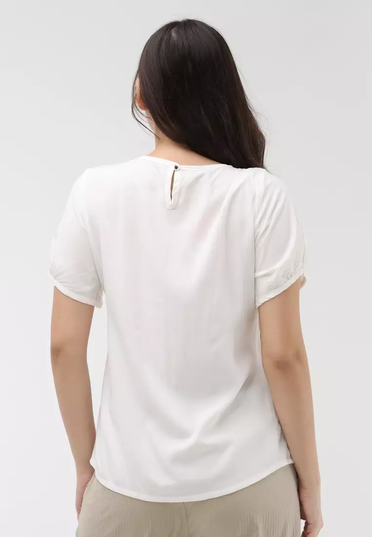 Woven Plain Rayon Short Sleeves Blouse