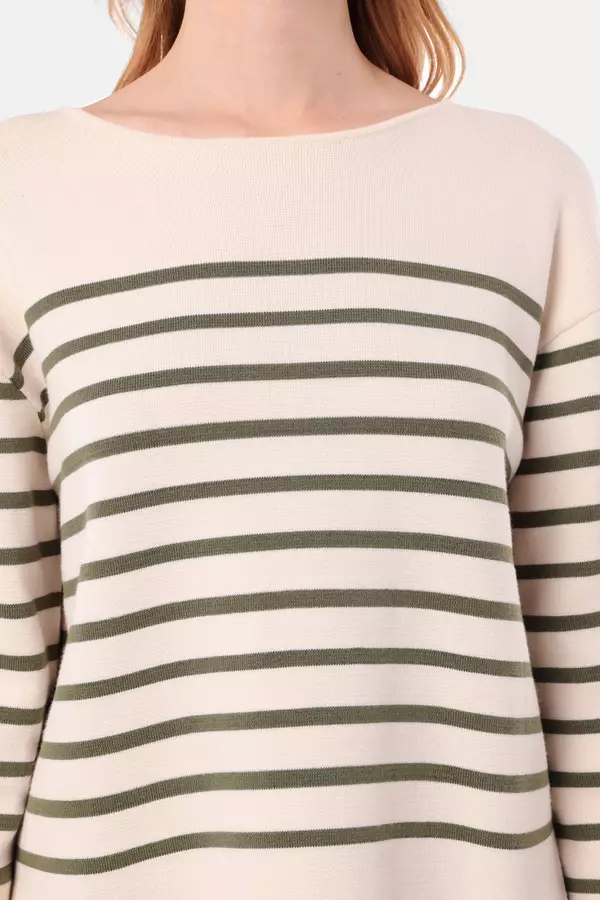 MINIMAL - Joanne - Sweater Rajut Motif Garis - Off White Warna Offwhite