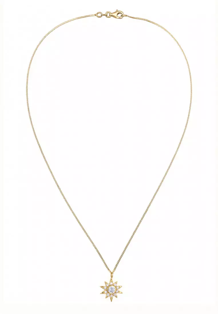 Kalung Perhiasan Perak 925 Wanita Star White Zirconia Gold Plated