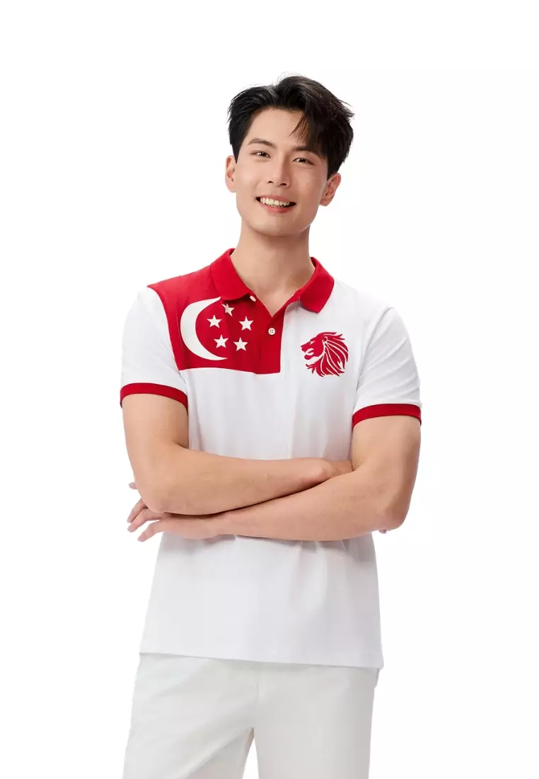Giordano Men NDP 2026 Collection Slim Fit Cotton Lycra Embroidery Polo T-Shirt (Singapore National Day Parade)