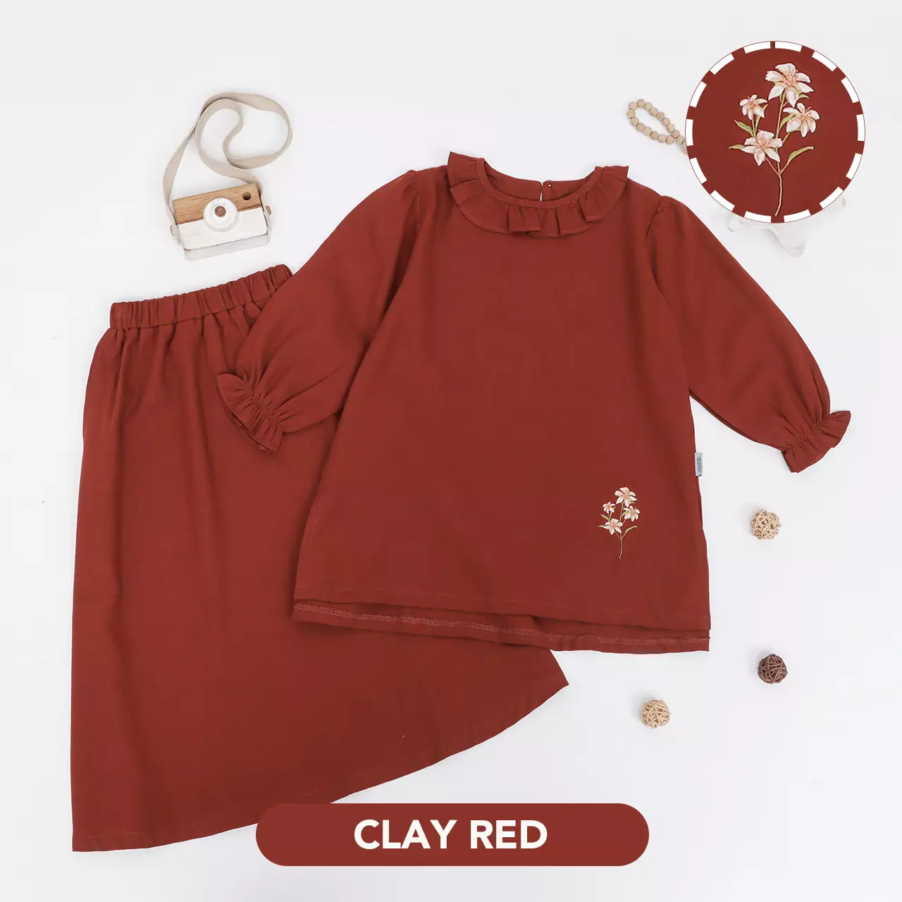 Mooi Setelan Anak Perempuan Raya Collection Rayya Tunik Set V1 - Clay Red