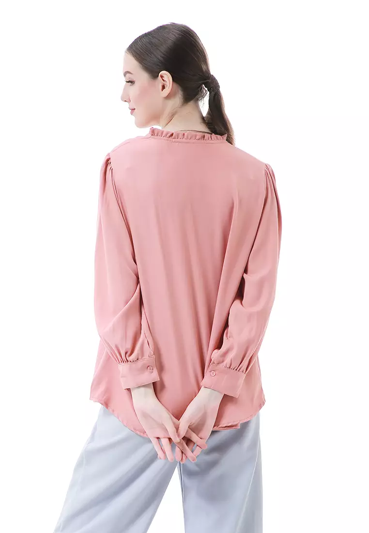 Vionka Kemeja Atasan Wanita Opnaisel Motif Polos - Peach