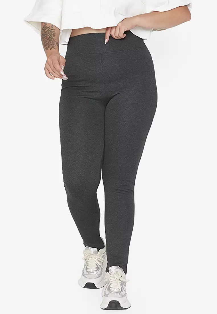 Casual Solid Regular Grey Plus Size Leggings (Women's) 