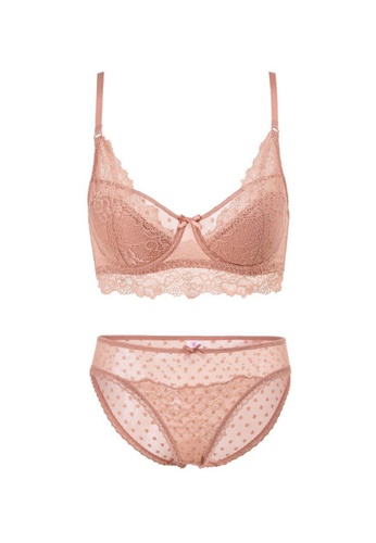 ZITIQUE pink Women's Ribbon Lace Breathable Lingerie Set (Bra And Underwear) with Steel Ring - Pink A5D9EUS9929908GS_1