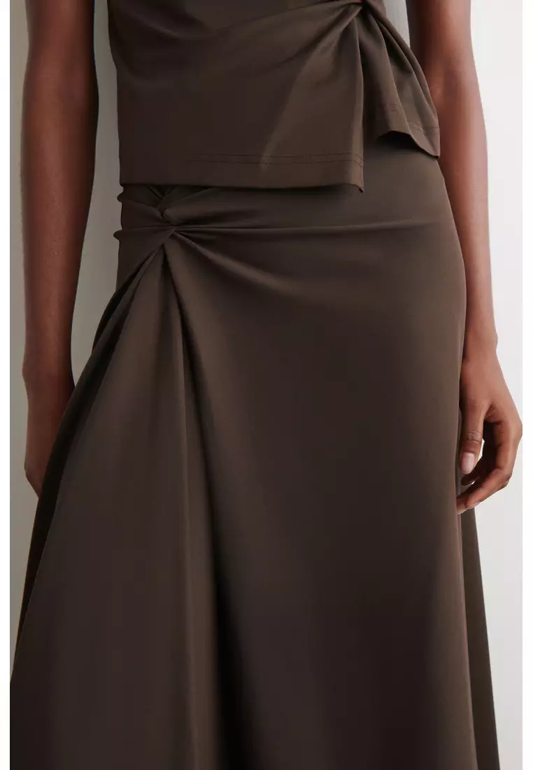 TWIST-DETAIL JERSEY MIDI SKIRT