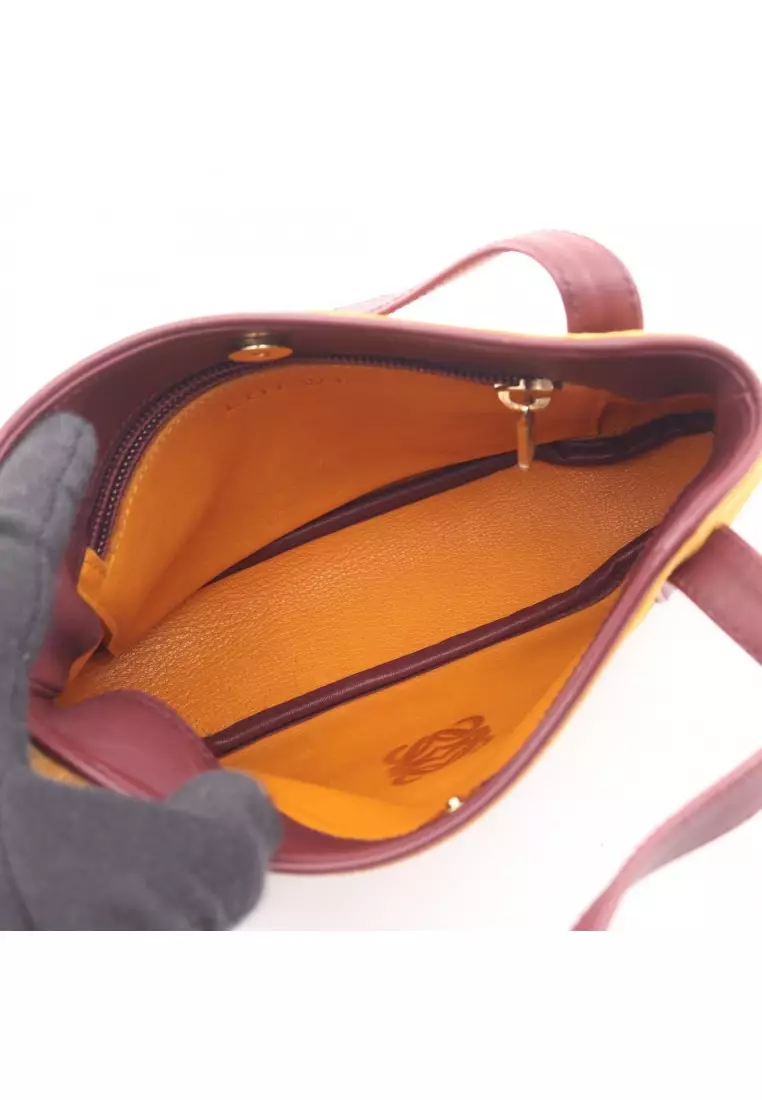 Pre-Loved LOEWE Anagram Shoulder bag tote bag suede leather Orange yellow Bordeaux