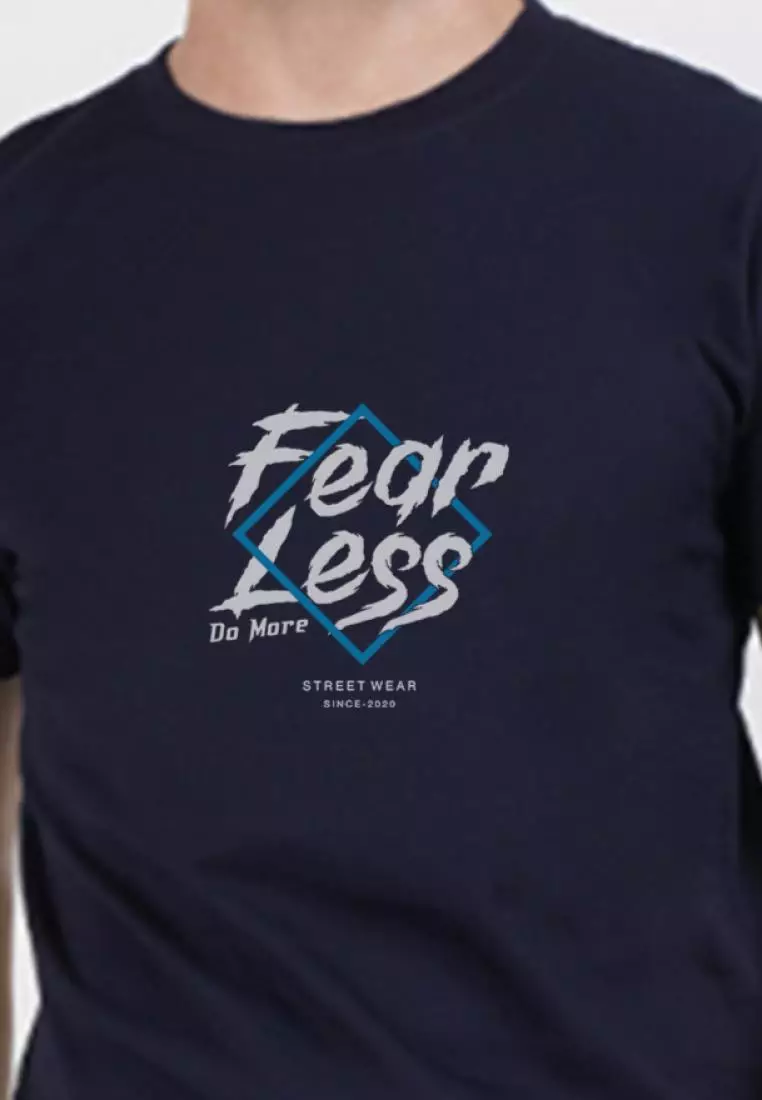 Fearless 海军蓝色棉质短袖圆领常规版型 T 恤