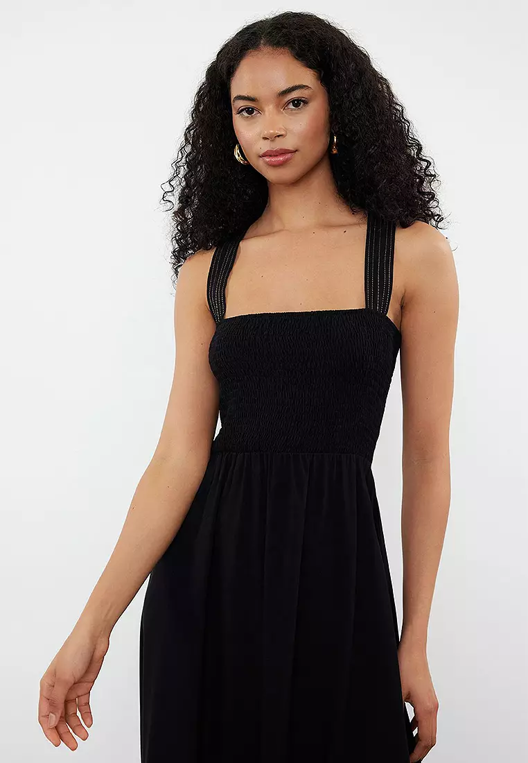 Crossover Back Smock Dress