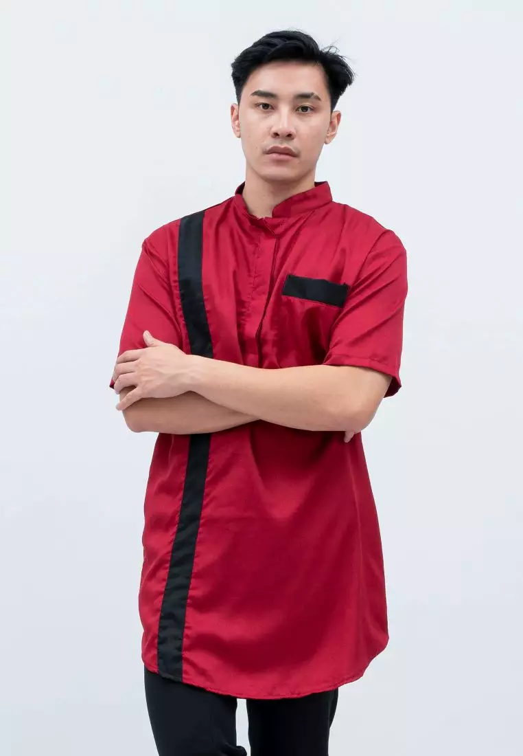 Baju Koko Kurta Pakistan Lengan Pendek Muslim Gamis Pria Houseofcuff F - MAROON