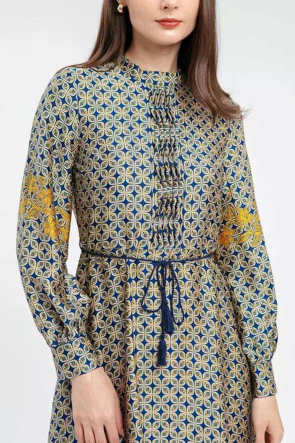 MINIMAL - Aqila - Gamis Motif Bunga Geometris - Navy Warna Navy