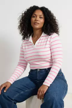 Buy Trendyol Pink Polo Neck Striped Crop Boy Knitted Plus Size