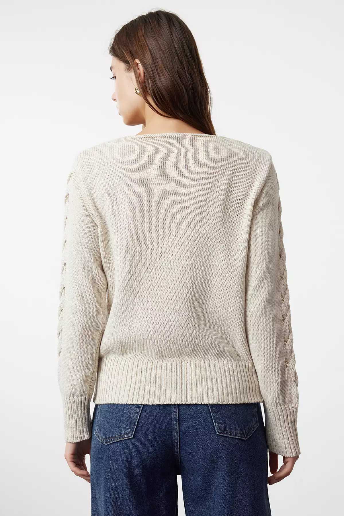 V-Neck Knitwear Sweater with Openwork/Perforations