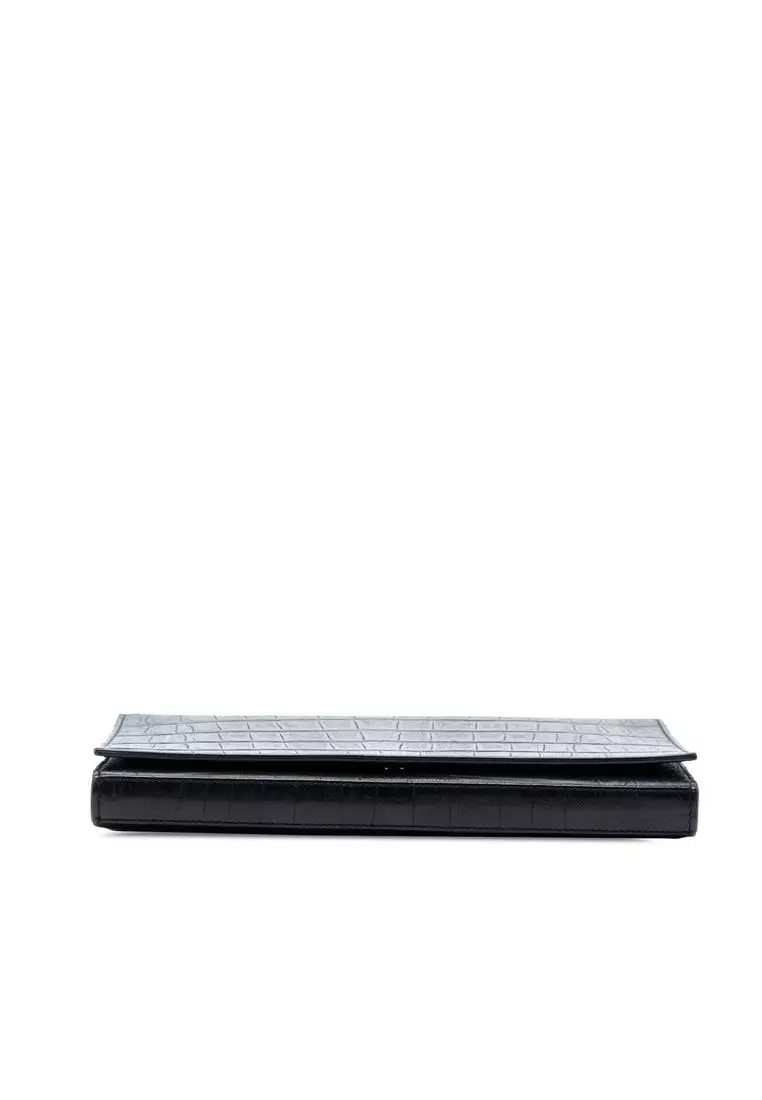 Pre-Loved Saint Laurent Croc Embossed Leather Wallet On Chain