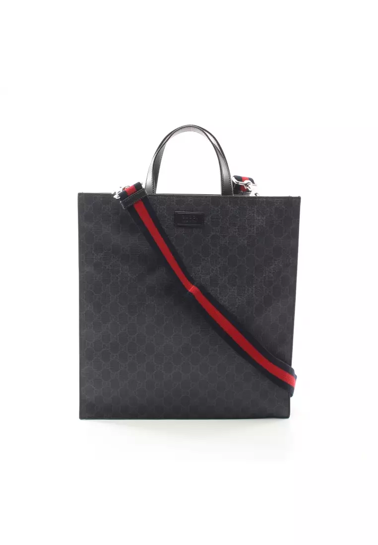 Gucci Pre-loved GUCCI GG Supreme Handbag tote bag PVC leather Dark gray ...