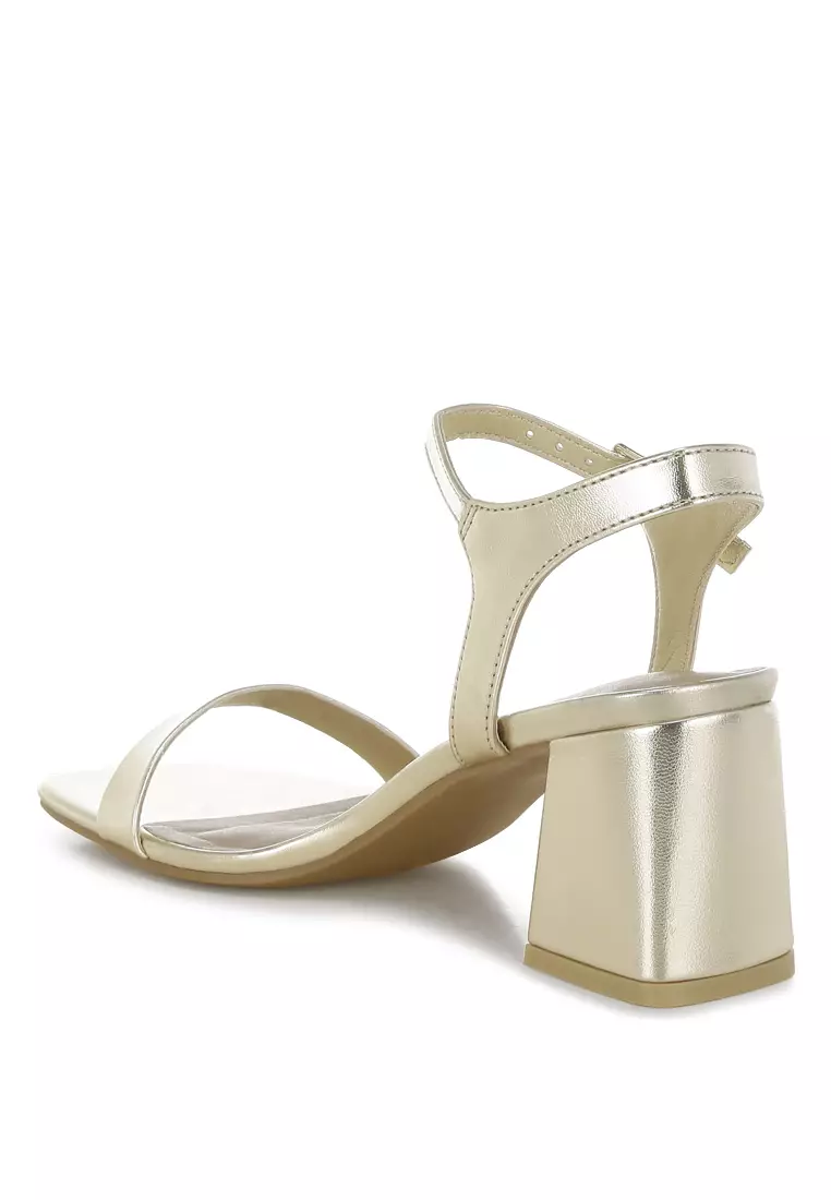 Metallic Faux Leather Block Heels In Gold