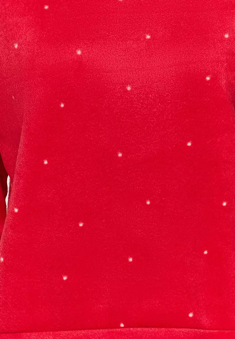 Red Polka Dot Fleece Winter Knitted Pajamas Set Thmaw24Pt00032