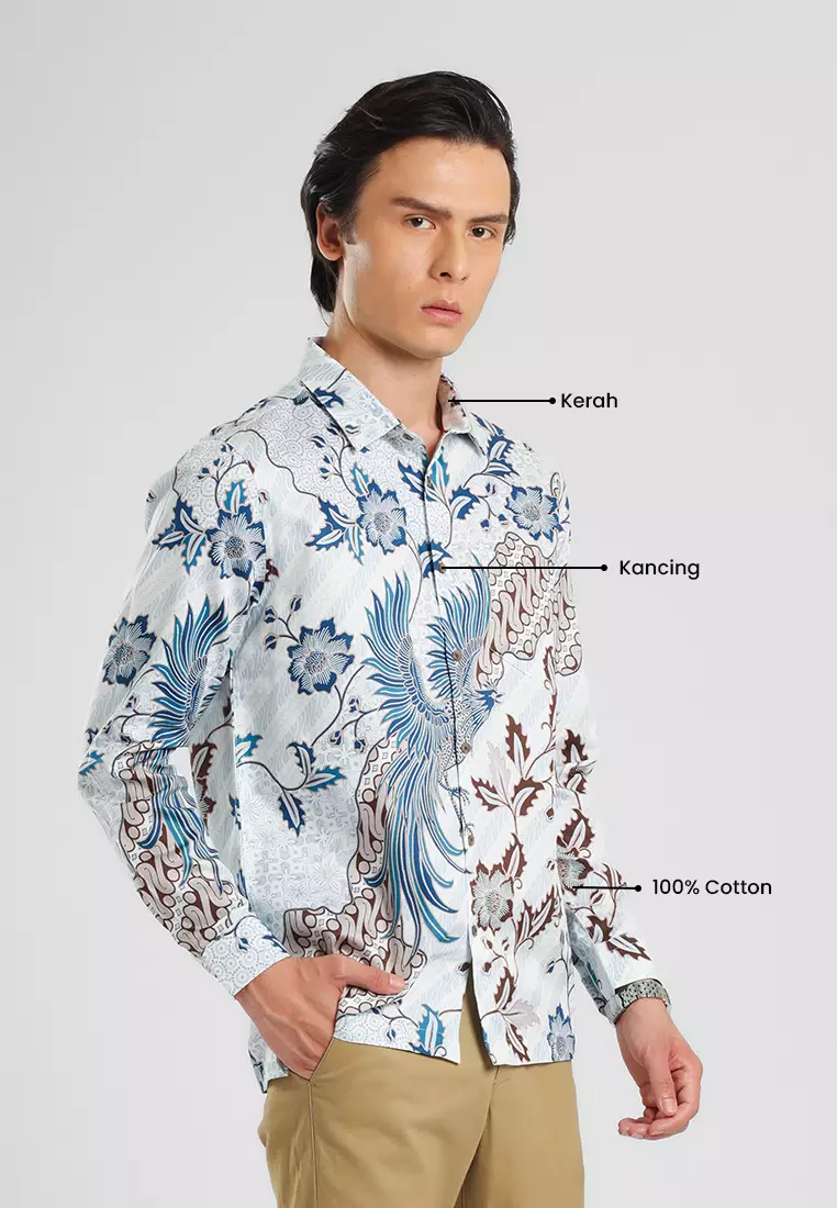 MANZONE - Kemeja Batik Lengan Panjang Pria Kundala 02 Modern Fit - White Warna White