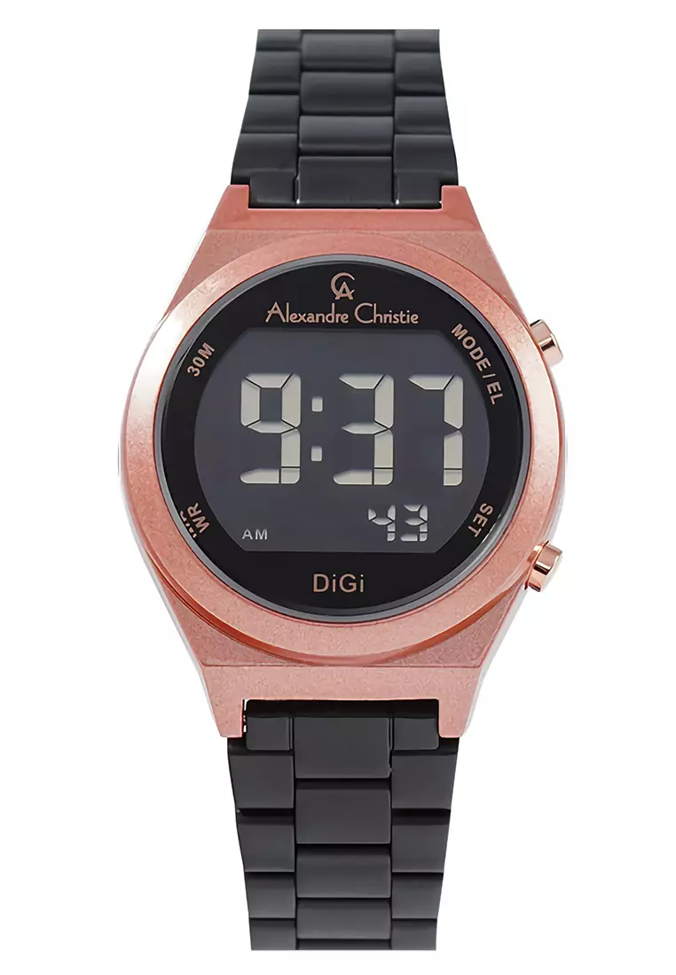 Alexandre Christie - Female Digital Watches - Jam Tangan Digital Wanita - Rosegold - Black Stainless Steel - 9385 LHBBRBA