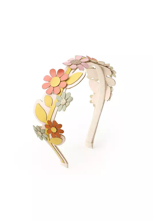Girls Faux Leather Flower Headband