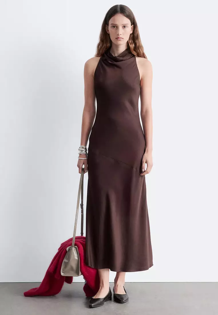 Cowl-Neck Satin Midi Dress