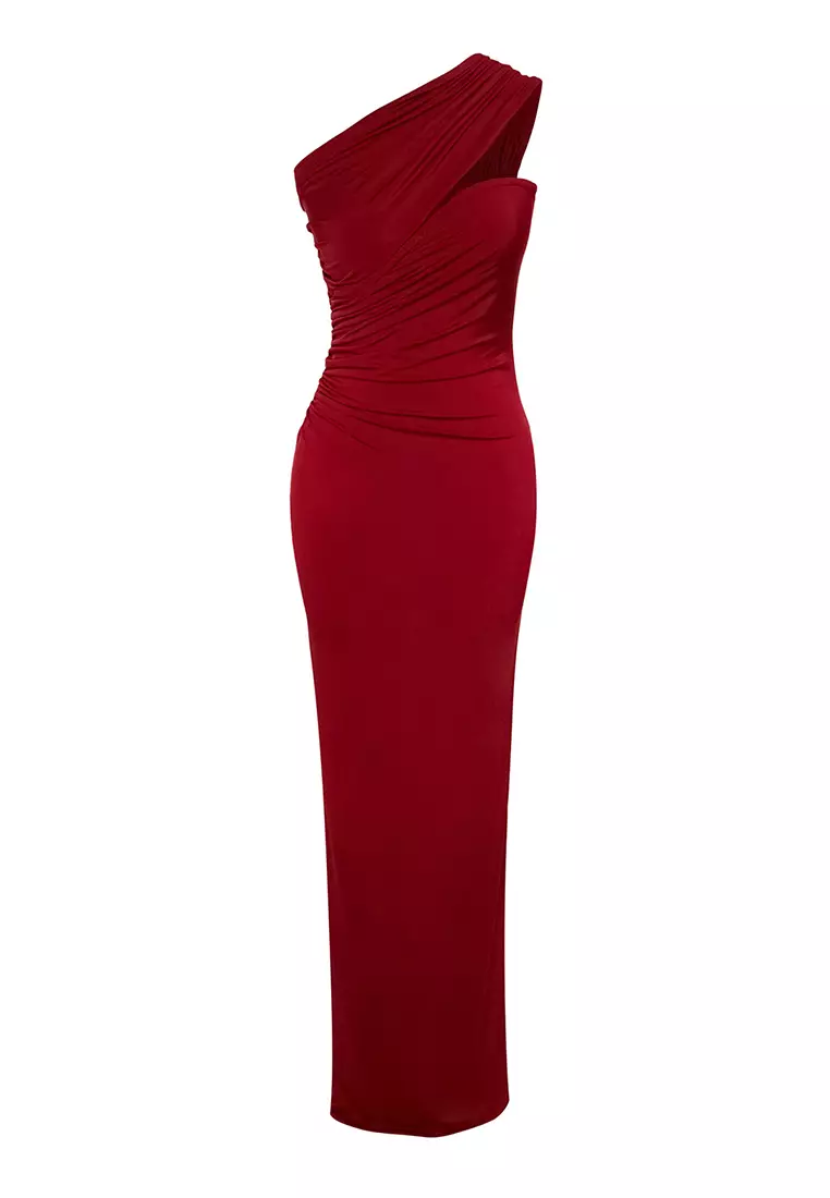 Asymmetrical Ruched Evening Maxi Dress