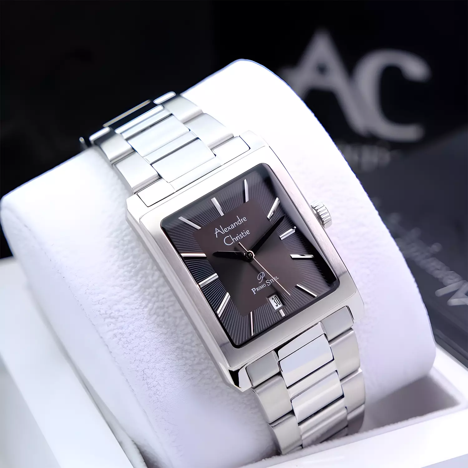 Alexandre Christie Primo Steel - Jam Tangan Analog Pria - Black Dial - All Silver Stainless Steel - 1039 MDBSSDG