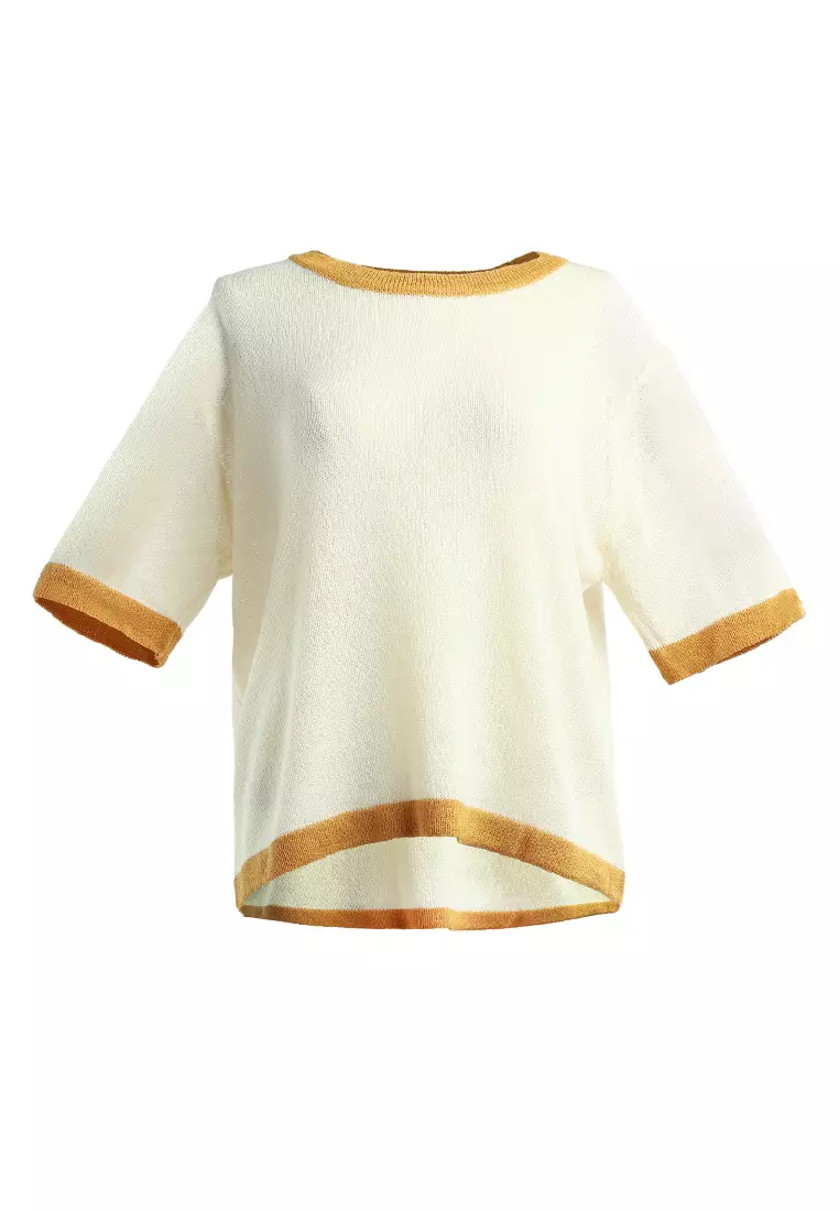 Yellow Contrast Neck and Sleeve Rib T-Shirt