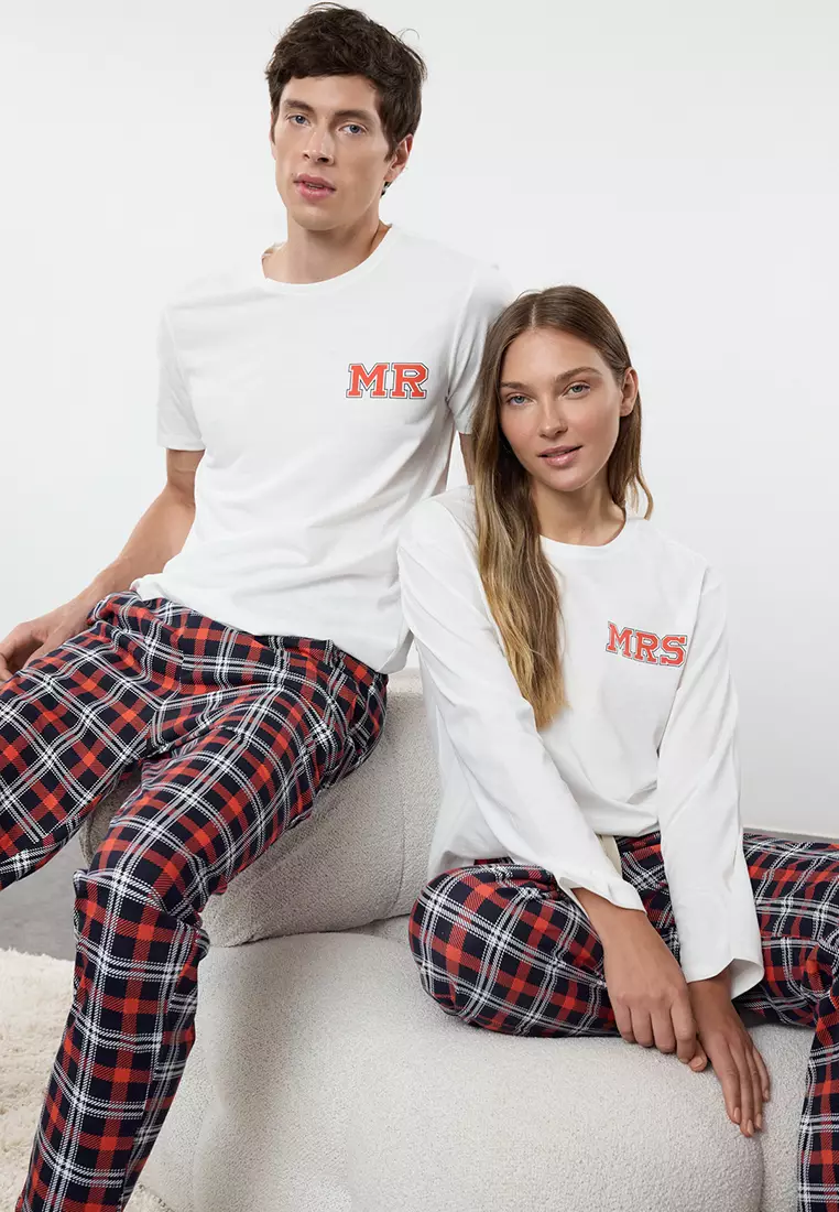 Womens Pajama Grey And White Plaid Pajama Pants Open-Bottom