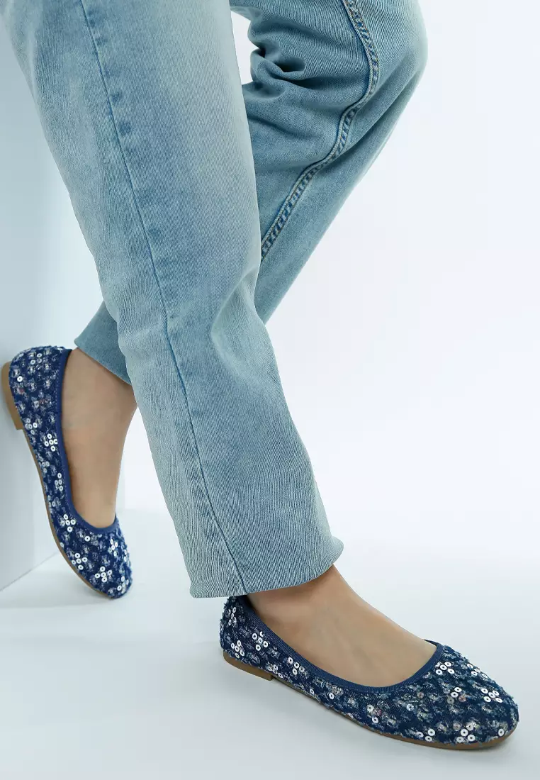 Blue Sequin Ballet Flats