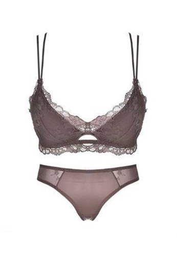 ZITIQUE grey Women's French Style Sexy No Steel Ring Push Up Padded Lingerie Set (Bra And Underwear)  - Dark Grey 31FFEUS41390BAGS_1