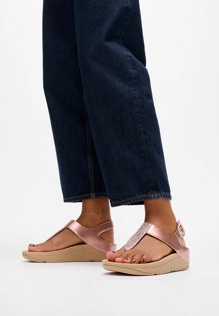 Fino Crystal-Mix Metallic T-Strap Sandals