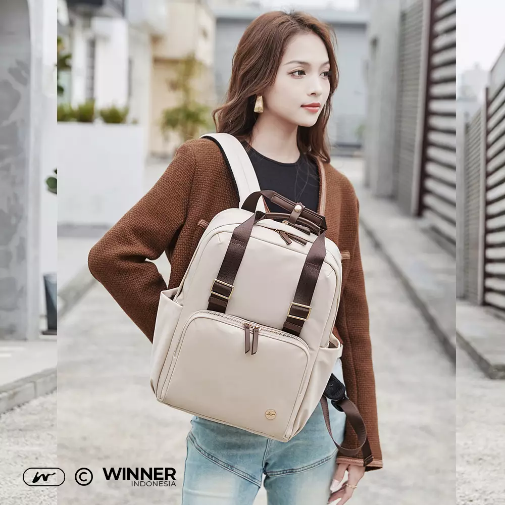 WINNER Tas Ransel Laptop 15,6 inch Oxford Anti-Air Backpack Korean Style (T14-018-6130) - Warna Khaki 15,6 inch