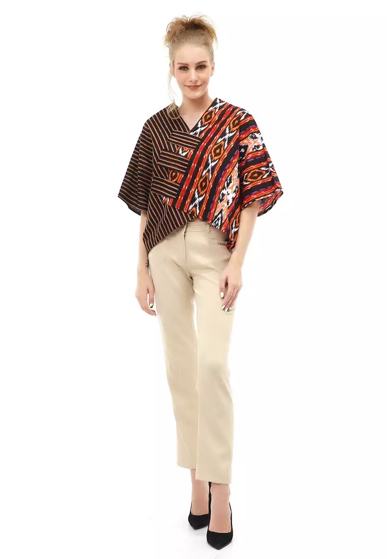 Lynelle Atasan Formal Wanita Blouse Crop Top Batik Songket Material Cotton ORIGINAL - Orange