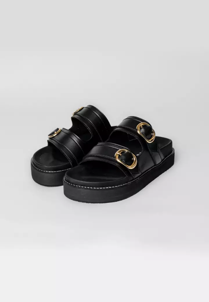 Pamole - Sandal Wanita Kekinian Sendal Cewek Sandal Flat - Elsie Series Hitam