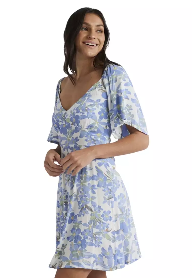 Roxy Womens Mercado Mini Crepe Mini Dress (Egret Artsy Floral)