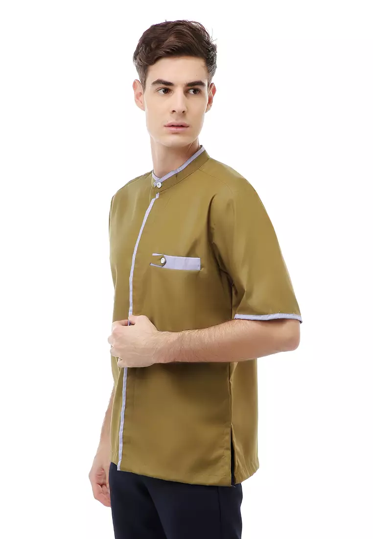 Dwan Atasan Formal Pria Kemeja Koko Polos Lengan Pendek Material Cotton ORIGINAL - Army