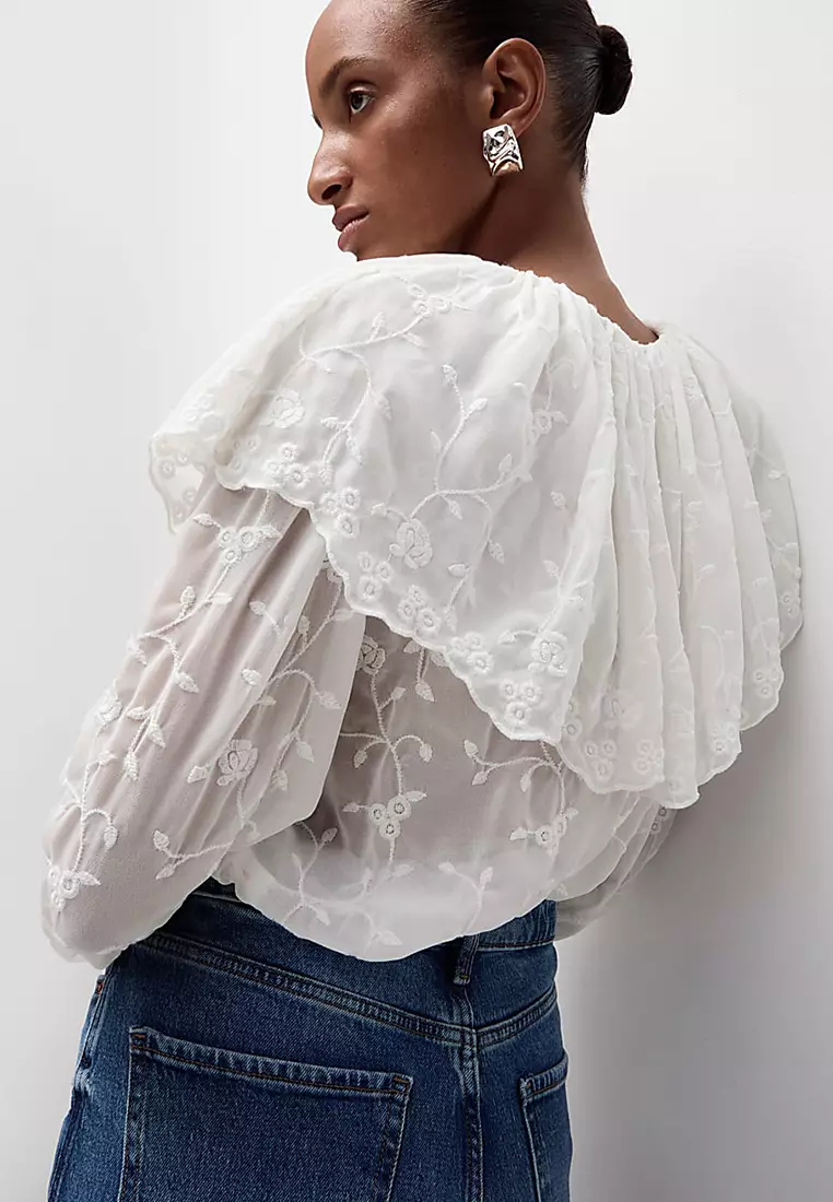 Lace Crew Neck Ruffle Blouse