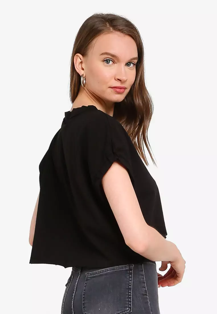 Buy Trendyol Black Ruched Cap Sleeve Crop Top Online | ZALORA Malaysia