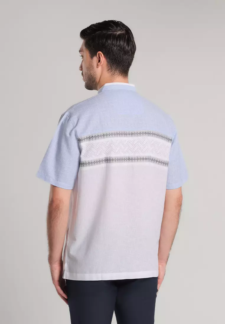 MOC Kemeja Koko Lengan Pendek Pria Baqi - Blue