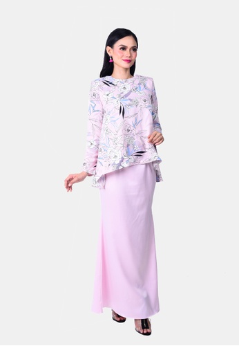 Chateau Kurung modern from KAMDAR in White and Pink and Multi