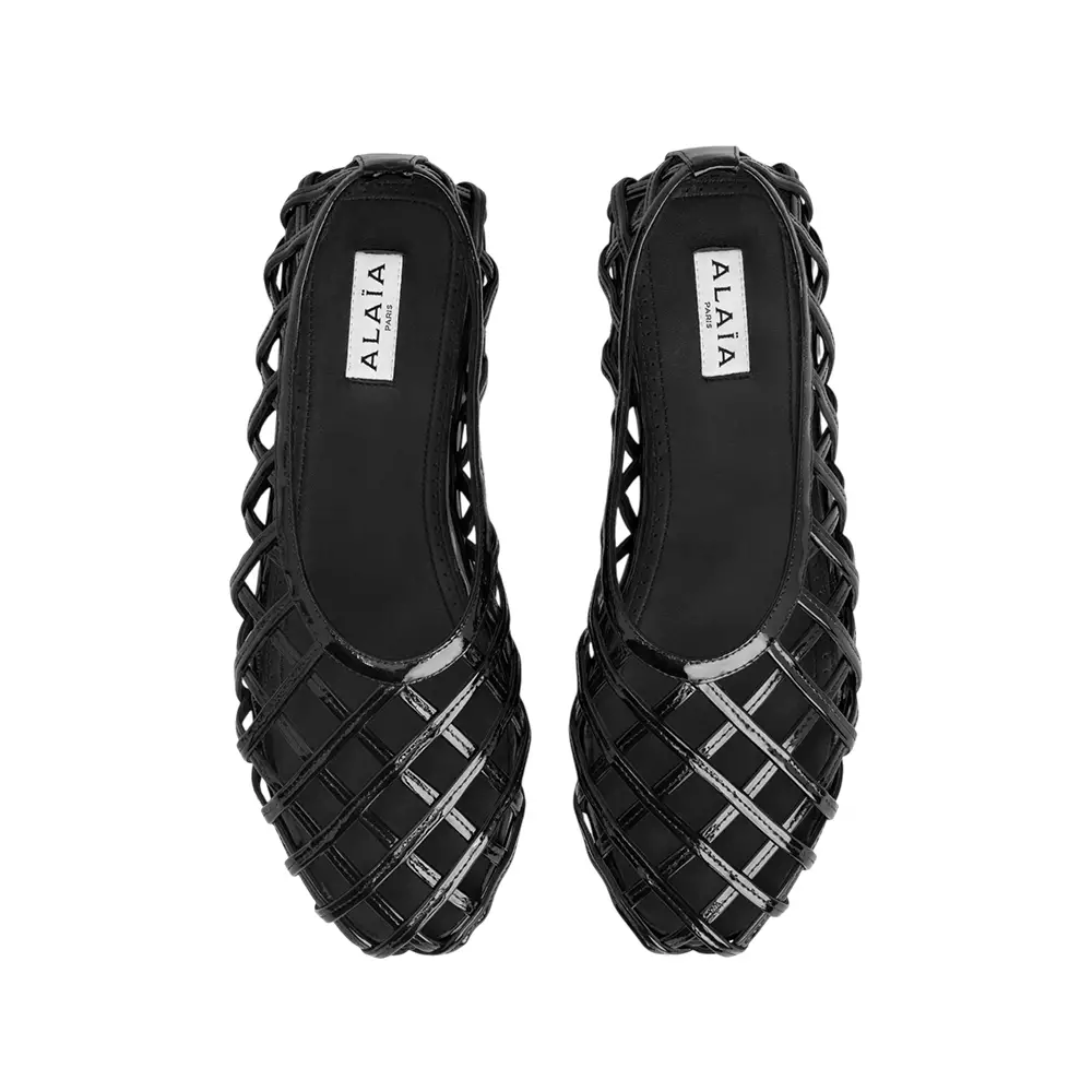 Cage Ballet Flat Patent Calfskin Black