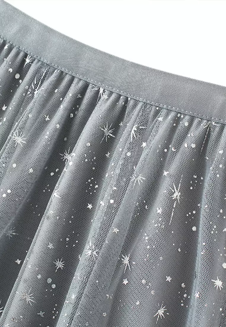 Sequin A-line Mesh Maxi Skirt AF9801
