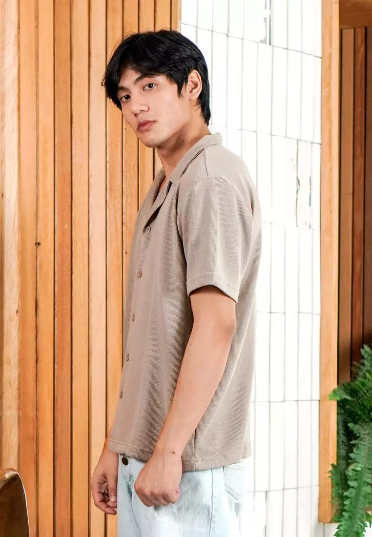 Matsuda Kemeja Pria Lengan pendek Waffle Kasual Sagae