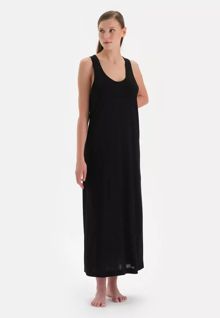 Black Dress, Crew Neck, Sleeveless Beachwear for Women