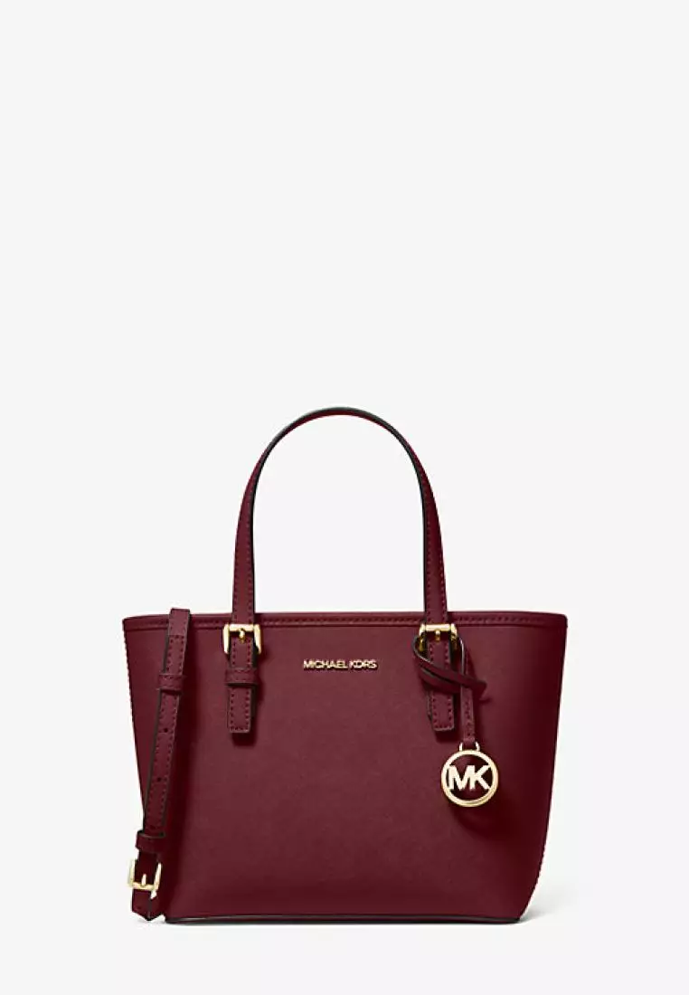 Michael Kors Jet Set Travel Extra Small Saffiano Leather Top Zip Tote Bag Dark Cherry
