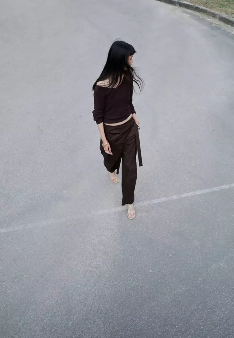 Straight-Leg Trousers with Detachable Scarf