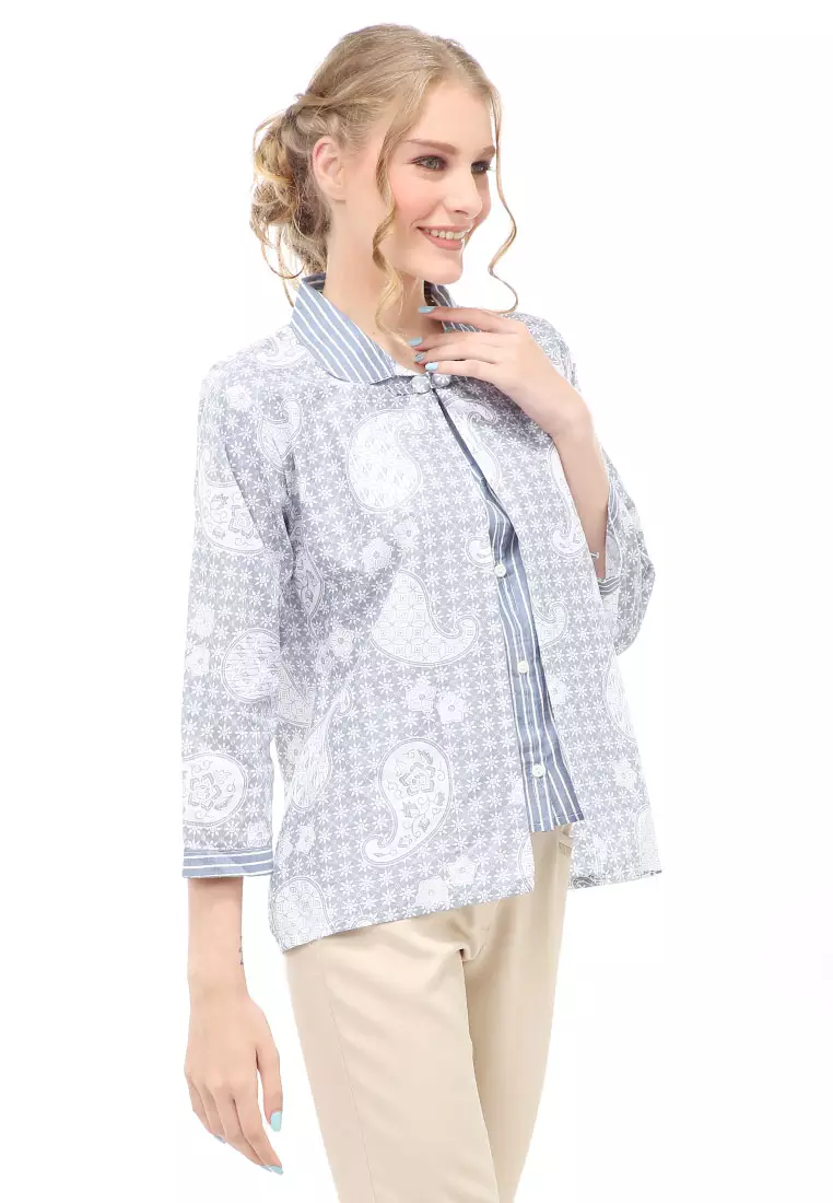 Lynelle Batik Wanita Bolero Lengan Panjang Motif Keong Material Cotton ORIGINAL - Blue