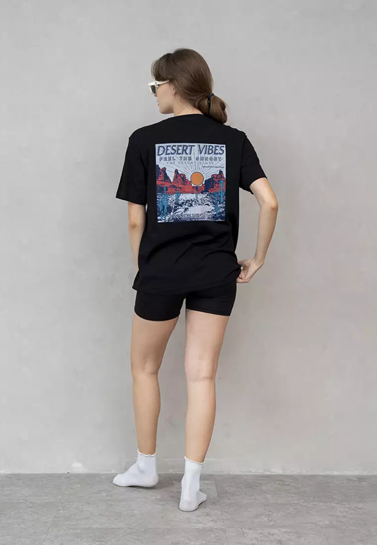 Kaos Hitam t shirt polos wanita houseofcuff motif Desert