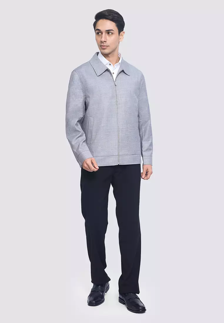 Plain Zip Up Jacket With Pointed Collar