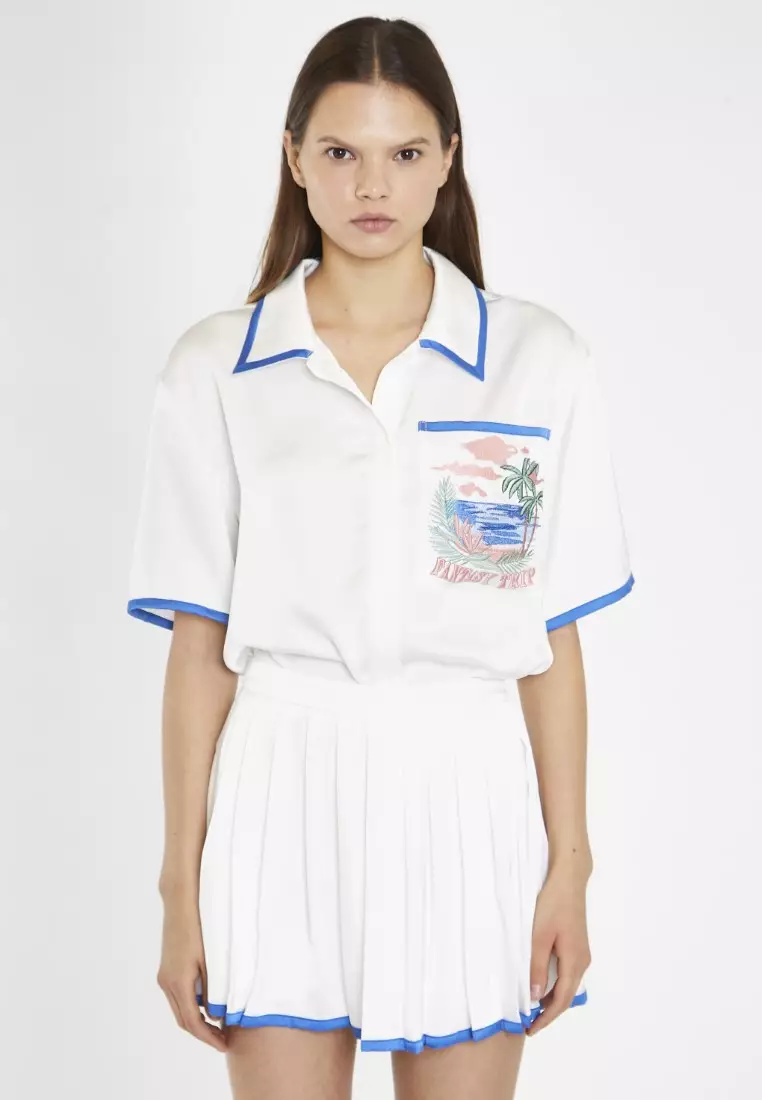 Pleated Mini Skirt with Contrast Hem Binding